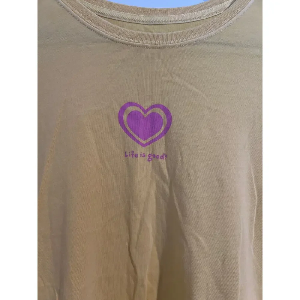 Life is Good Yellow Long Sleeve Tee with Pink Heart Logo – Size Small - Picture 2 of 5